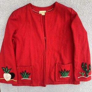 Vintage La Muchacha Sweater Mexican Embroidered Souvenir‎ 1940s Cardigan Wool